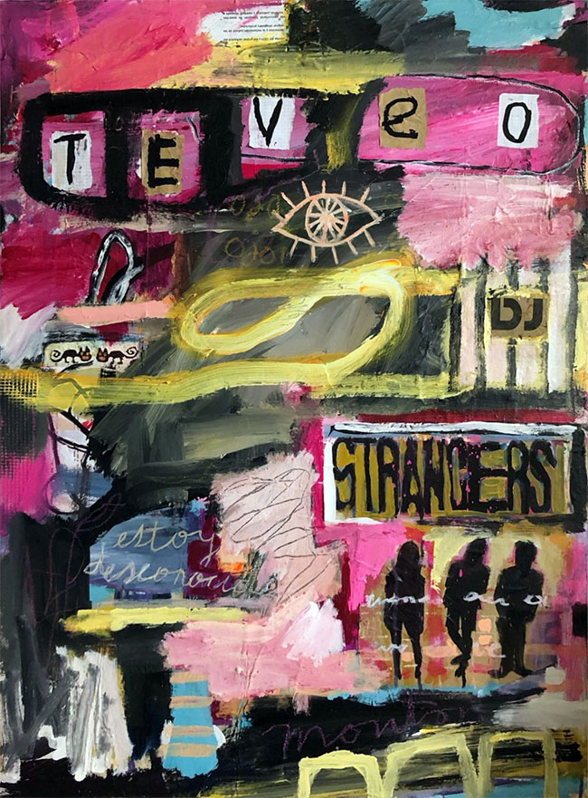 Esta pintura es una obra abstracta y expresiva, llena de color y textura.</p>
<p>Paleta de colores: Predominan los tonos cálidos como el naranja, el rojo y el amarillo, contrastados con pinceladas en negro, blanco, azul y toques de verde fosforescente.</p>
<p>Elementos gráficos:</p>
<p>En la parte superior se lee la palabra “COOL” en letras grandes, verdes y mayúsculas.</p>
<p>En la parte inferior, repetida cuatro veces con letra manuscrita blanca, aparece la frase “es muy cool ser animal”.</p>
<p>Trazos: Se observan pinceladas amplias, gestuales y libres, con superposiciones de colores que crean un efecto de movimiento y energía.</p>
<p>Composición: Hay formas orgánicas que recuerdan ramas o árboles, además de manchas que evocan la naturaleza.</p>
<p>En conjunto, la pintura transmite frescura, espontaneidad y un mensaje que mezcla lo urbano (“cool”) con lo natural (“ser animal”), celebrando quizá la autenticidad y lo instintivo.